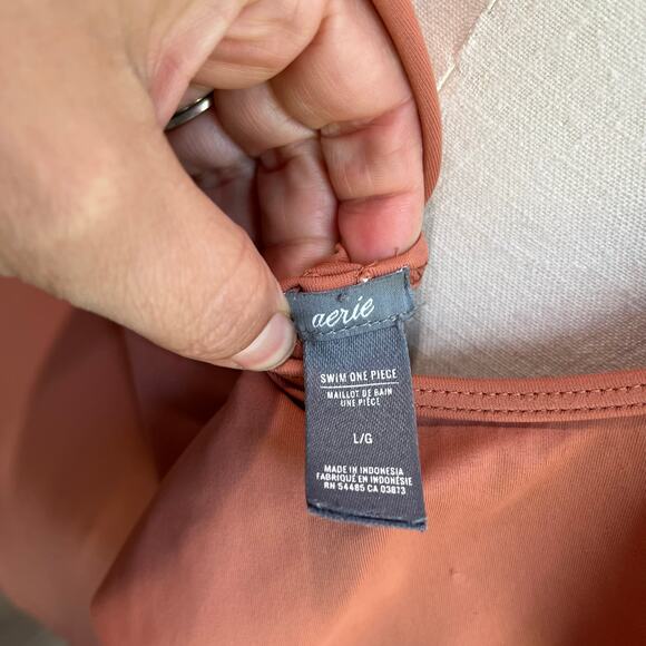 Aerie Ruffle Low Back One Piece Tan Terracotta One Piece Bathing Suit Size L - Picture 6 of 9